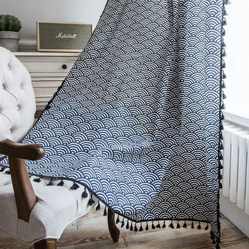 Qfdian Floral Curtains Polyester-cotton Blend Vintage Drapes for Kitchen Living Room Bedroom with Tassel Farmhouse Patterned Rod Pocket